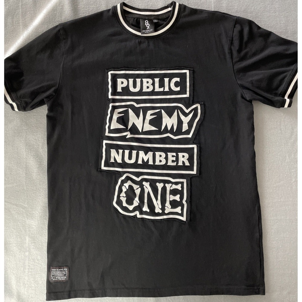 8 & 9 Mfg Co T-shirt‎ Mens Size XL Black White " Public Enemy Number One "